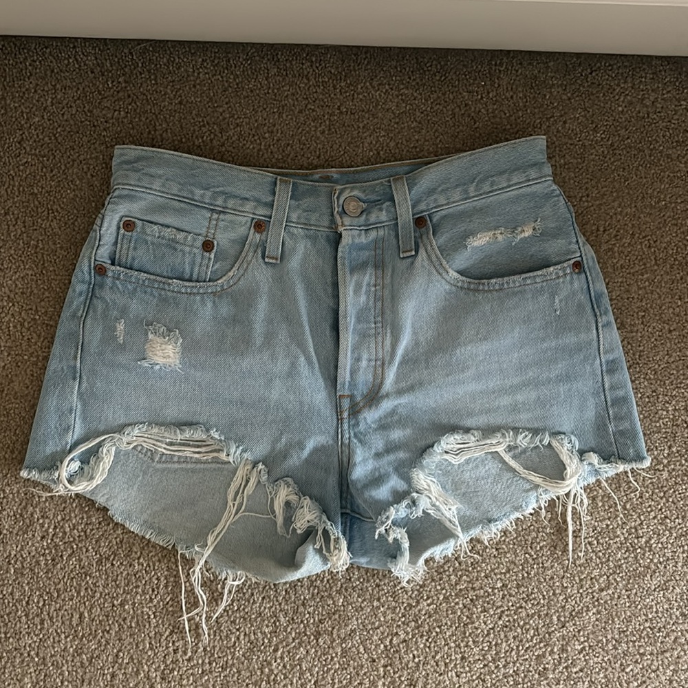 Levi's Light Blue Distressed Denim Cutoff Shorts